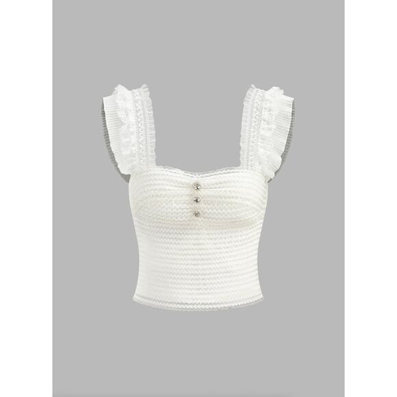 Ruffled Strap Buttoned Smocked Top - Picture 6 of 6